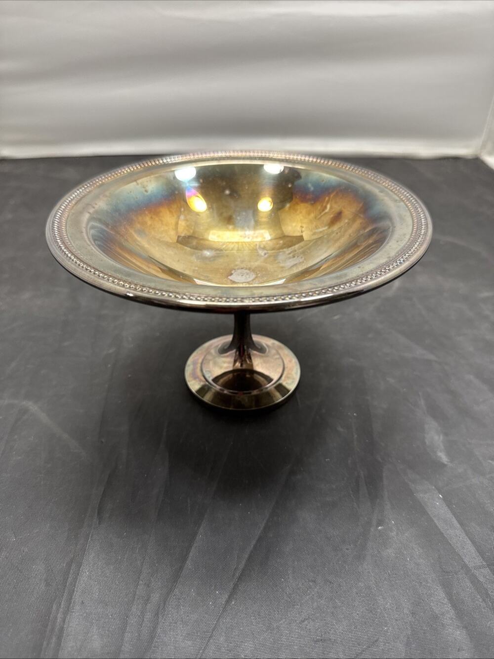 Vtg Oneida Jefferson Silverplate Pedestal Bowl Footed Beaded Edge Candy Dish